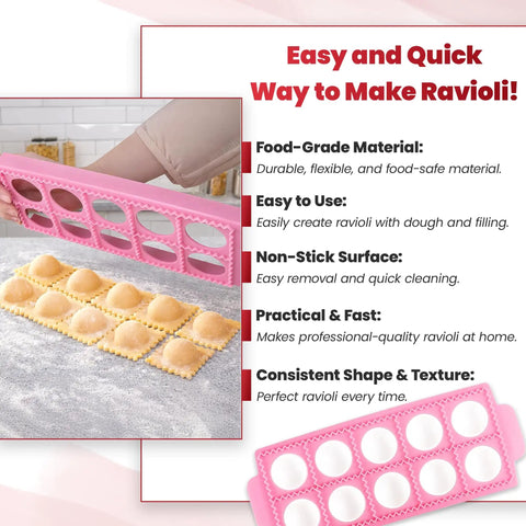 Person using ravioli press from All In One Pasta Making Tools Set 14 Piece Kit With Drying Rack Ravioli Press Pasta Cutting Tools