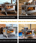 Stainless Steel Portable Tent Stove With Crack Resistant Ceramic Glass For Outdoor Camping, Fast Fire Start, Dope Burn Efficiency