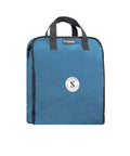 Front view of 125 Roller Dive Bag With Backpack Straps For Scuba Gear, folded, denim blue fabric, durable design