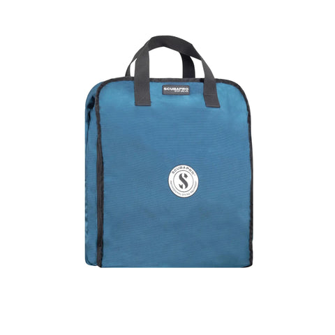 Front view of 125 Roller Dive Bag With Backpack Straps For Scuba Gear, folded, denim blue fabric, durable design