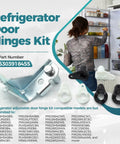 Adjustable Refrigerator Door Hinges Kit With Left And Right Hinges, Door Closers, And Bearings displayed with model list