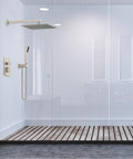 All Metal Shower System With 12 Inch Rain Shower Head And Handheld, Wall Mounted Faucet Set in modern bathroom, brushed nickel