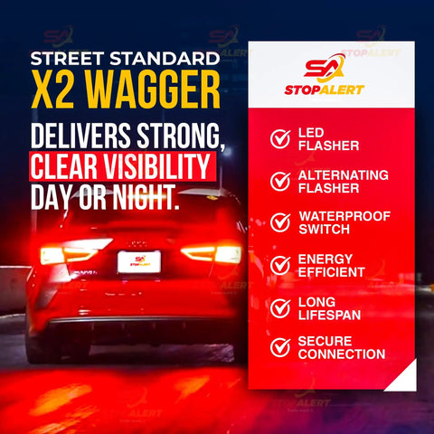 Wig Wagger Electronic Alternating Flasher Strobe Lights Relay Controller For Car Truck And Motorcycle Heavy Duty 72W Load Be Seen On The Road With Powerful Emergency Warning Alerts, rear view of red car