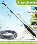 Dimensions and accessories of Battery Powered Sprayer Wand With 32 Ft Hose And 3 Adjustable Speeds For Easy Garden Watering