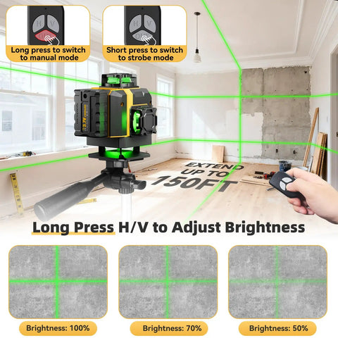 16 Lines Laser Level With Tripod For DIY Projects Self Leveling For Indoor Use Two Batteries Included High Accuracy Cross Line Tool Built For Handyman Pros, green beam in room