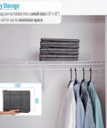 Closet shelf with folded Eight Pack Moving Bags And Storage Totes With Lids For Clothes And Linen Organization Space Saving Foldable Bins.