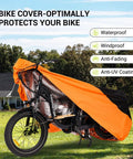 Durable 210D Waterproof Tricycle And Bike Cover For Outdoor Use Fits 1 To 2 Bikes With Full Coverage Snug Fit Universal Size 90.5L By 37.4W By 49.2H For Most Adult Tricycles And E Bikes Orange Weatherproof Dustproof All Weather, orange cover on tricycle