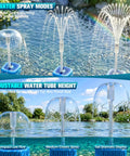 Plug-And-Play All-In-One Pond Pump With Lights, 800 GPH Submersible Fountain Kit in 3 water spray modes for outdoor ponds