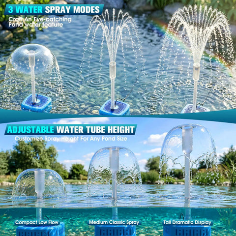 Plug-And-Play All-In-One Pond Pump With Lights, 800 GPH Submersible Fountain Kit in 3 water spray modes for outdoor ponds