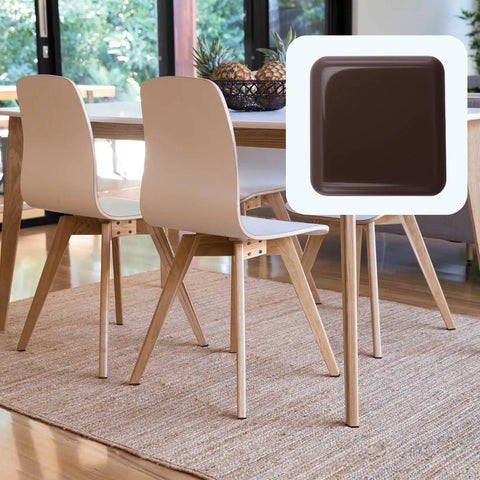 Eight Pack Self Stick Furniture Sliders Brown Square Self Adhesive Carpet Sliders under chair leg in dining room