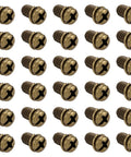Rock Solid 30 Piece Full Replacement Ceiling Fan Blade Screws With 1/4-20 Threading And Premium Bronze Pan Heads displayed in a grid.