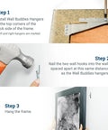 Installation steps for Boss Level Picture Hangers For Drywall And Plaster, Heavy Duty Self Leveling Brackets Hold Up To 60 Lbs, Flush Mount Design Keeps Frames Straight, Ready Five Piece Wall Hang Kit.