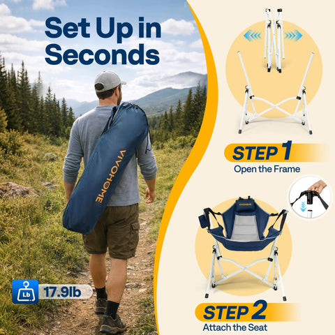 Man carrying Grab And Go Portable Hammock Camping Chair With Adjustable Pillow And Back Height Outdoor Swinging Seat in bag