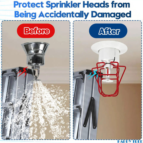 Commercial Grade Fire Sprinkler Head Protection Cages Three Quarter Inch Double Hook Steel Guard before and after installation