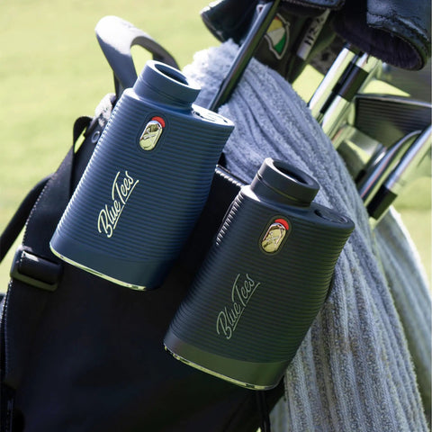 Series 4 Ultra Golf Rangefinder With Slope Switch Black on a golf bag, showing high precision laser and rugged build for yardages.