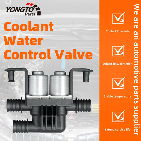 Slick Coolant Water Control Valve For BMW X5 And X6 E53 E70 F15 E71 F16 2004 To 2014 shown on a car engine background.