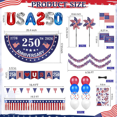 Fourth Of July Golf Cart Decorations Kit For 250th Anniversary Parade Includes USA 250 foil balloons and assorted flags.