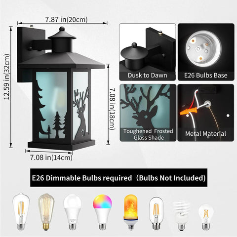 Two Pack Dusk To Dawn Outdoor Wall Lanterns Waterproof Sconce Lights With Frosted Glass Shade And E26 Socket with detailed infographic