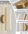 Bosomfr 14.8in Wall Sconces Rechargeable Battery Operated Wall Light with brushed brass finish and sparkle acrylic shade.