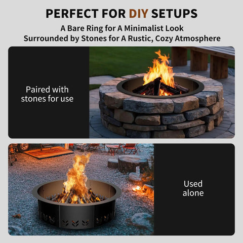 Smokeless Fire Pit Ring Insert for Outdoor Use Heavy Duty Metal Round Ring With 30 Inch Inner Diameter and 36 Inch Outer Diameter