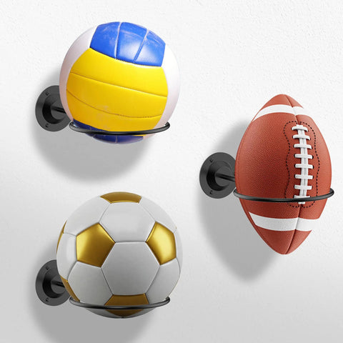 Metal Ball Holder Rack Wall Mounted Two Piece Set Black Heavy Duty Wall Display Storage For Soccer Basketball Volleyball Rugby Football Easy Install With Screws