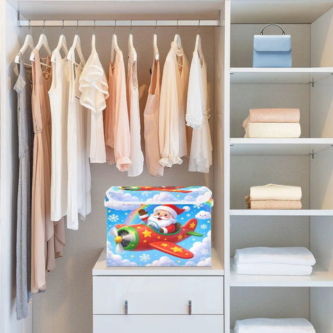 Heavy Duty Foldable Storage Bin With Lid And Handles For Bedroom Closet Organization Collapsible Shelf Boxes 300D Oxford Dustproof in closet with clothes.