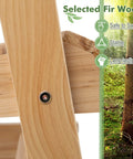 Outdoor Fir Wood Glider Chair With Hidden Rotatable Cup Holder And Curved Seat For Porch Patio And Backyard Natural Finish Noiseless Swing For Pure Chill And Cozy Vibe with close-up of selected fir wood and durability features.