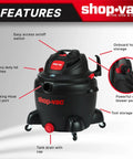Badass 16 Gallon Wet Dry Utility Vacuum Featuring A Gutsy 6.5 Peak Horsepower Motor Tough As Nails Build And Extended Hose For No Sweat Garage Shop Cleanup features easy access on/off switch, heavy duty lid latches.