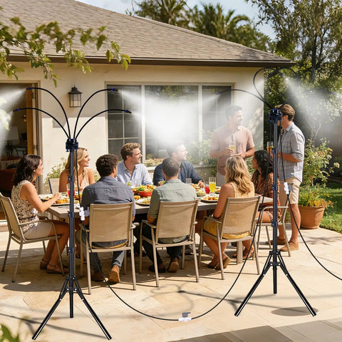 Outdoor Patio Misting System With Adjustable Five Point Seven Five Foot Spray Stand Twenty Six Point Five Foot Water Supply Line