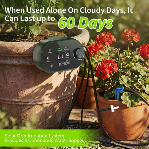 Solar Powered Drip Irrigation Kit For Up To 30 Pots With 8W Solar Power, Auto Watering, 22 Timing Modes, HD LED Display, AntiSiphon, IPX5 Water Resistant, Perfect For Outdoor Garden, Balcony Or Greenhouse