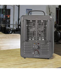 Toasty Up Your Garage Or Greenhouse With This Portable Milkhouse Style Electric Space Heater, Adjustable Thermostat, Overheat Protection, And Tip-Over Safety Switch, 1500W in a garage setting