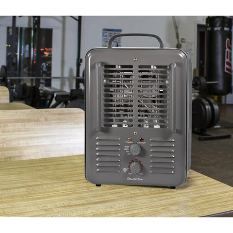 Toasty Up Your Garage Or Greenhouse With This Portable Milkhouse Style Electric Space Heater, Adjustable Thermostat, Overheat Protection, And Tip-Over Safety Switch, 1500W in a garage setting