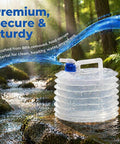 Leakproof Spigot Collapsible Water Container With Handle Accordion Foldable Jug, 15L, BPA-free, with blue spigot in forest setting.