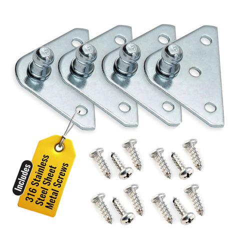 Beefy Heavy Duty 10mm Ball Stud Mounting Bracket For Gas Struts, Lift Support Shock Brackets, Stainless Screw Set, Four Pack