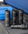 Torque Limiting Extension Bar And Deep Impact Metric Socket Set Half Inch Drive CrMo Beefy 8 Piece with sockets and case