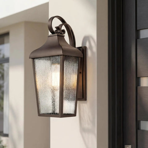 Forestdale 14.75 Inch One Light Outdoor Wall Lantern With Clear Seeded Glass in Olde Bronze Finish, Vintage Rain Cascade Style