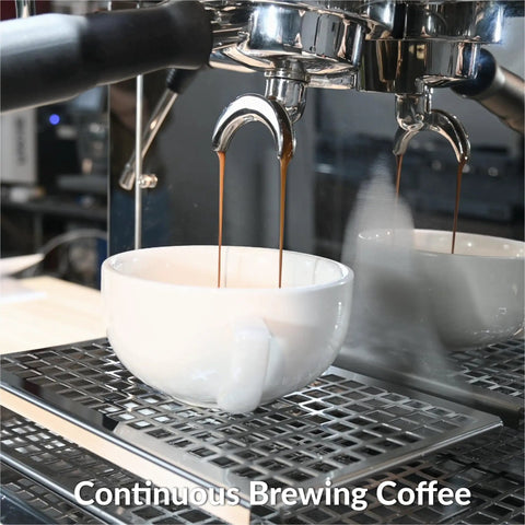 Commercial Grade Two Group Espresso Machine With 1.6 Gallon Boiler Rotary Pump Stainless Steel Finish dispensing coffee