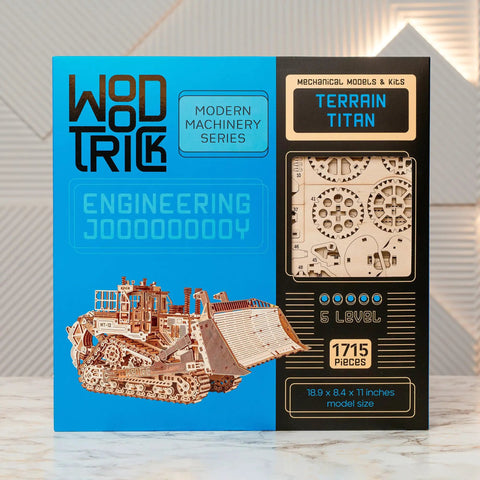 Terrain Titan Bulldozer 3D Wooden Puzzle Kit For Adults To Build With 1715 Precision Cut Pieces No Glue Needed, Illustrated Step By Step Assembly Guide, Realistic Heavy Machinery Model box, 18.9 x 8.4 x 11 in