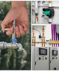 Hand using 5 Piece 4 Way Sillcock Water Key Tool Set For Faucets And Spigots Includes 1/4 9/32 5/16 11/32 Inch Keys Durable Steel