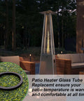 Glass Tube Replacement For Patio Heaters 49.5 Inch Tall 4 Inch Diameter With Silicone Connecting Ring next to outdoor heater.