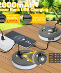 Rechargeable Camping String Lights 32.8ft With 8 Lighting Modes, Waterproof LED Tent Lights for charging on wooden table
