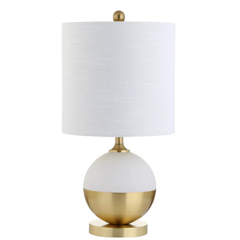 White And Brass Gold Ceramic Table Lamp With White Linen Drum Shade, Sleek Modern Glam Nightstand Light For Bedroom Or Living Room