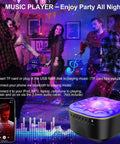 Lit Star Projector Galaxy Night Light With Remote And Timer displaying ocean wave projection in a vibrant party setting.