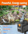 Beast Submersible Pond Pump with Adjustable Flow up to 600GPH 2270 LPH 35W shown with waterfall background