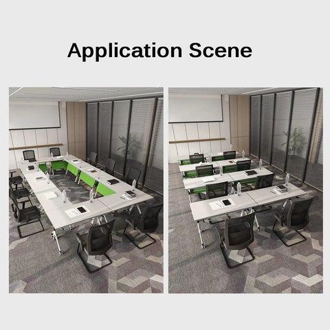 Application scene showing the Heavy Duty Folding Computer Desk With Flip Top Layout And Four Sleek Rolling Casters for meetings.