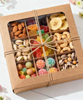 Gift box of assorted nuts and candy tied with 328 Ft Jute Twine 1.5 mm 2 Ply Natural Craft Twine String For Gift Wrapping