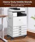 Heavy Duty Furniture Dolly With Lift Table Baffles And Locking Brakes Reinforced Steel Moving Cart for printers in an office.
