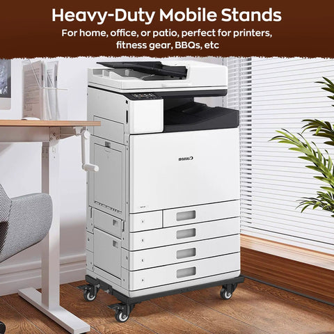 Heavy Duty Furniture Dolly With Lift Table Baffles And Locking Brakes Reinforced Steel Moving Cart for printers in an office.