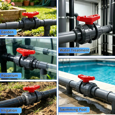 Three-Quarter Inch True Union PVC Ball Valve Full Port Slip Socket Water Valve With EPDM O-Rings For Leak-Free Shutoff No-Hassle Maintenance In Pools, Irrigation, And Home Plumbing DN20 1-Pack installed on PVC pipe
