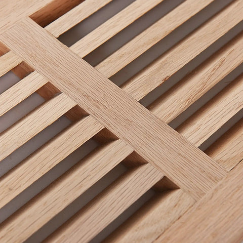 Close-up of Red Oak 32 Inch Hardwood Cold Air Return Wall Vent Register Unfinished Solid Oak Wood HVAC Vent For Home Improvement